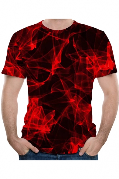 Mens Creative Red Lighting Effect Print Short Sleeve Fitted T-Shirt