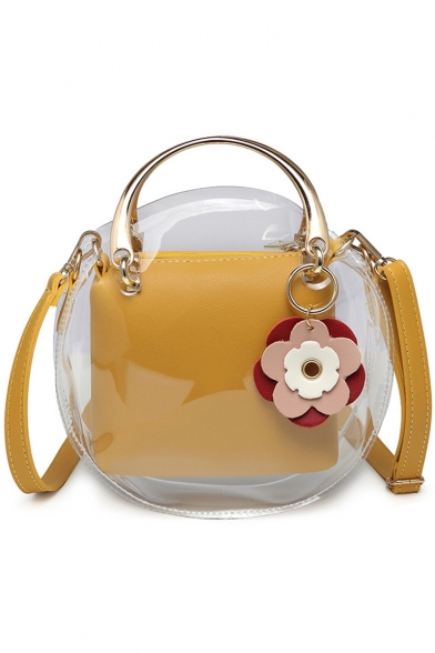 New Fashion Flower Embellishment Round Transparent Crossbody Bag 16*6.5*20 CM