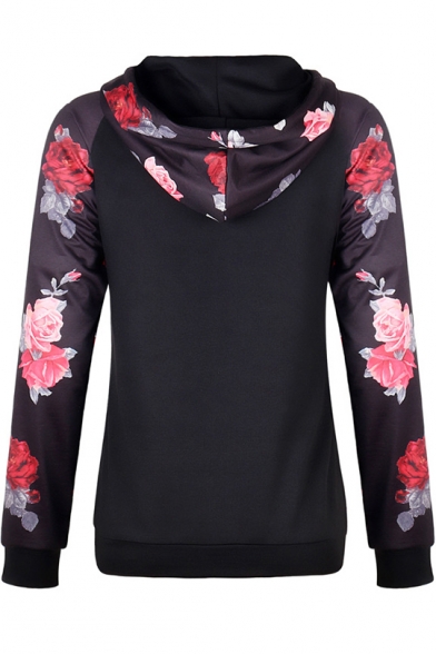 Popular Floral Printed Long Sleeve Womens Fashion Pullover Hoodie