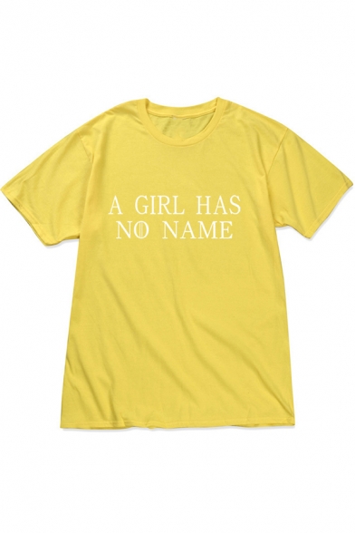 Popular Simple Letter A GIRL HAS NO NAME Print Round Neck Short Sleeve Cotton Loose Tee