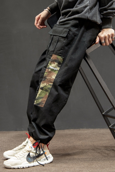 Stylish Camouflage Printed Patch Flap Pocket Drawstring Cuffs Men's Cotton Cargo Pants