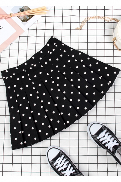 Summer Girls Trendy Polka Dot Pattern Short Mini A-Line Pleated Skirt