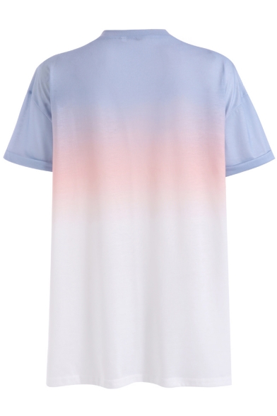 Spring Breeze1 2019 New Summer Women Casual Gradient Color Short Sleeved T Shirt