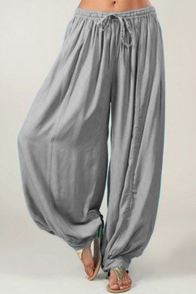 Summer Fashion Tie-Waist Plain Loose Dance Bloomers Pants