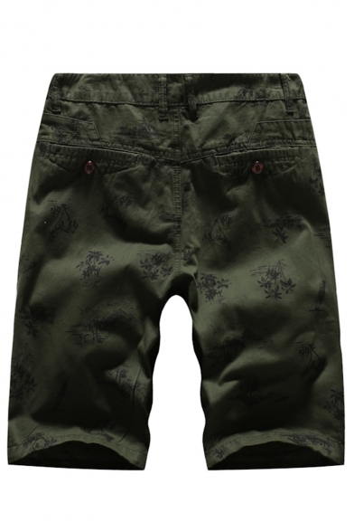 Summer New Fashion Coconut Tree All-over Printed Zip-fly Cargo Chino Shorts for Men