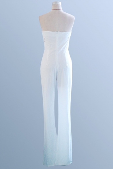 Summer White Strapless Sleeveless Cutout High Waist Hot Popular Fitted Jumpsuits
