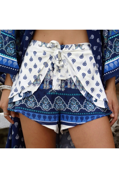 Summer Womens Boho Style Tied Waist Casual Tulip Shorts