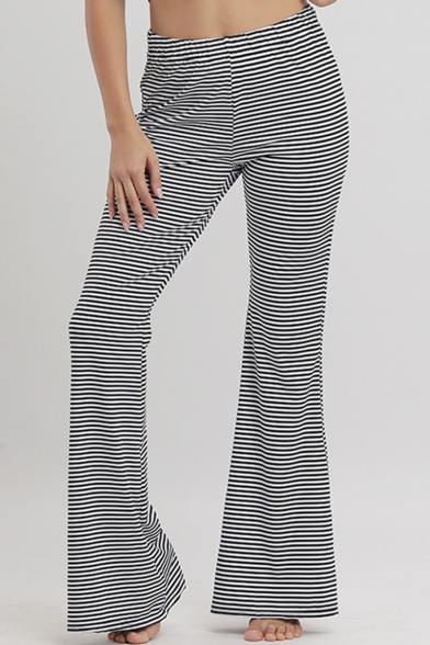 Summer Womens Trendy Striped Print High Waist Yoga Flared Pants