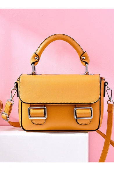 Women's Fashion Solid Color PU Leather Belt Buckle Vintage Crossbody Satchel Handbag 20*7*14 CM
