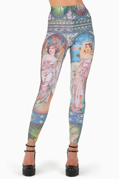 

Womens Hot Sale Oil Painting Printed High Waist Skinny Dance Legging Pants, LM550806