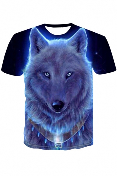Cool Fashion Tribal Wolf 3D Printed Basic Round Neck Short Sleeve Tee