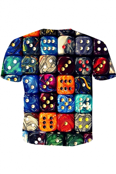 Cool Stylish Colorful Dice Painting Printed Round Neck Short Sleeve T-Shirt