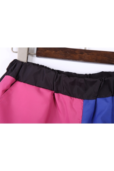 Girls Summer Hip Hop Style Color Block Running Sport Loose Pink and Blue Shorts