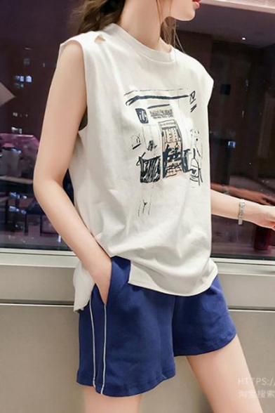Girls Summer Hip Hop Style Fashion Round Neck Sleeveless Casual Loose Tank Top