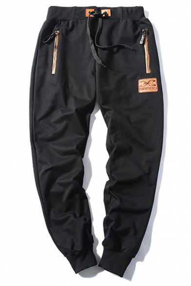 Guys New Fashion Letter Logo Patched Zipped Pocket Drawstring Waist Casual Comfortable Sweatpants