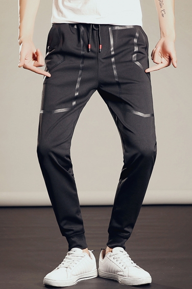 Guys New Fashion Simple Plain Drawstring Waist Black Casual Relaxed Sweatpants