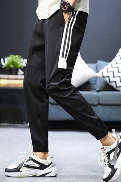 Guys Popular Fashion Colorblock Stripe Side Casual Cotton Sports Tapered Pants
