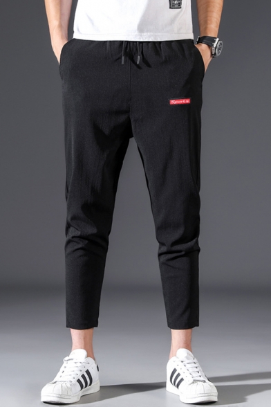 Guys Trendy Letter SPORTS Patchwork Drawstring Waist Casual Relaxed Tapered Pants