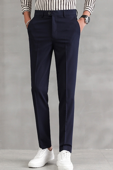 Hot Fashion Basic Simple Plain Easy-Care Slim Fitted Casual Drape Dress Pants for Men