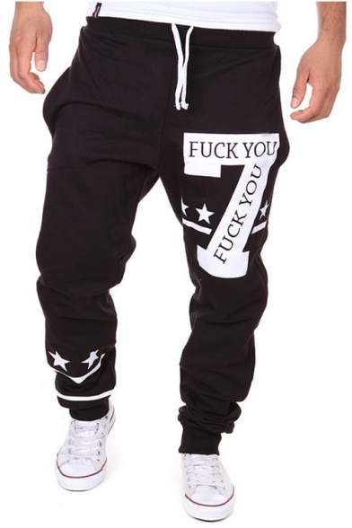 Hot Fashion Letter 7 Stars Printed Drawstring Waist Casual Sport Cotton Sweatpants for Men