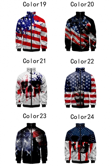 Independence Day Funny 3d Flag Cat Print Stand Collar Long Sleeve Zip Up Jacket Beautifulhalo Com