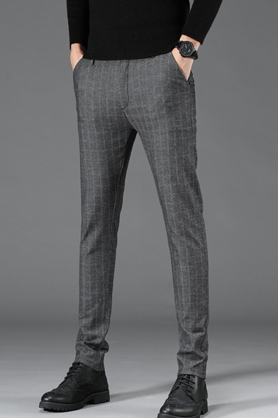 Men's Classic Fashion Popular Plaid Pattern Fitted Suit Pants Dress Pants