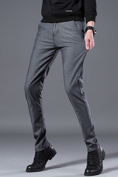 Men's Classic Fashion Simple Plain Slim Fit Casual Dress Pants