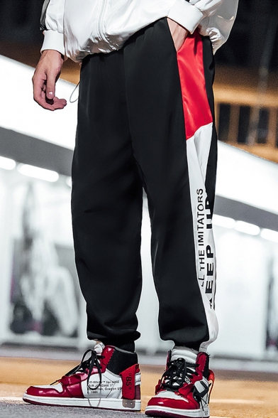 Men's Fashion Letter KEEP UP Printed Elastic Cuffs Hip Pop Style Loose Fit Track Pants