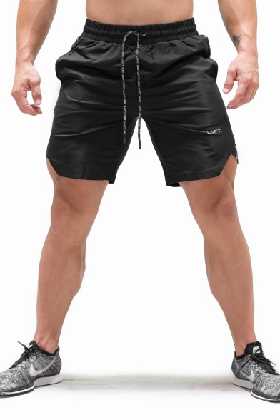 Men's Fashion Letter Printed Drawstring Waist Quick Drying Casual Athletic Shorts