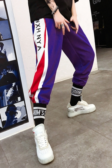 Men's Hip Pop Style Colorblock Letter Printed Loose Fit Casual Track Pants