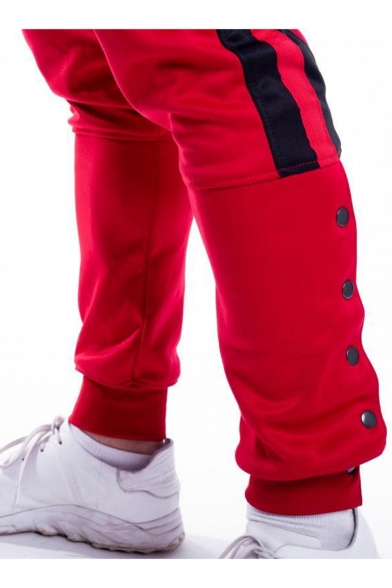Men's Hot Fashion Logo Printed Stripe Side Zipped Pocket Rivet Embellished Drawstring Waist Casual Sweatpants