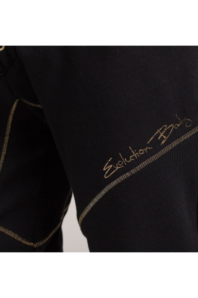 Men's New Stylish Letter Printed Crisscross Tied Design Black Casual Sweatpants