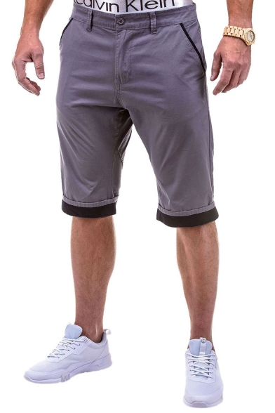 Men's Summer Fashion Contrast Rolled Cuffs Cotton Casual Chino Shorts