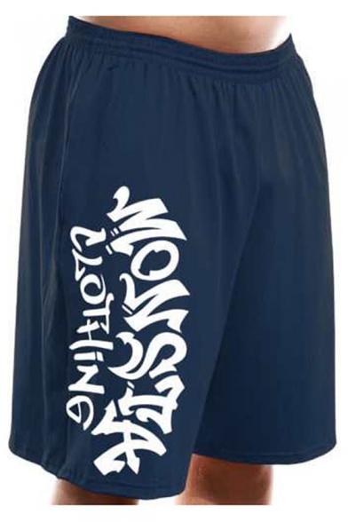 Men's Summer Fashion Letter MONSTA Printed Elastic Waist Casual Loose Sports Sweat Shorts
