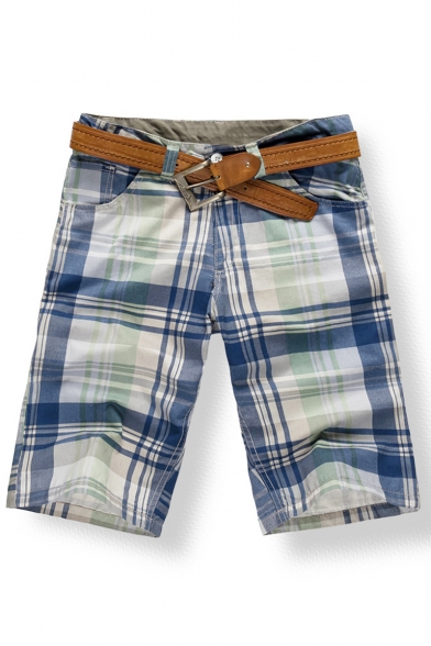 Men's Summer Trendy Colorblock Plaid Pattern Casual Chino Shorts