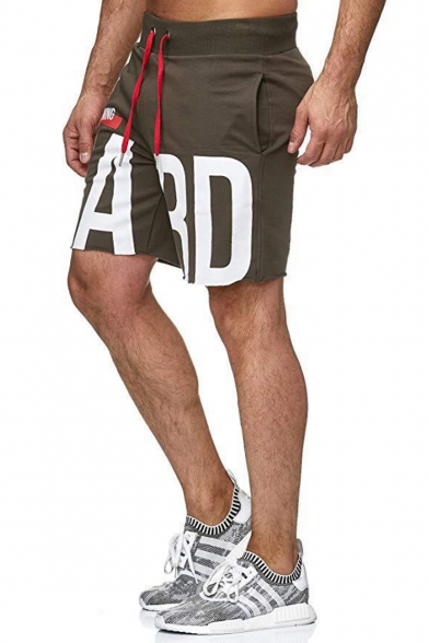 Men's Summer Trendy Letter HARD Printed Drawstring Waist Cotton Training Sweat Shorts