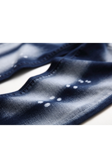 Men's Trendy Denim-Washed Polka Dot Printed Blue Casual Retro Jeans