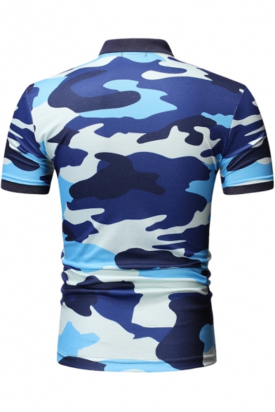 Mens New Fashion Camouflage Printed Short Sleeve Slim Polo Shirt