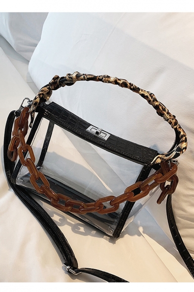 New Fashion Leopard Pattern Chain Handle Transparent Satchel Shoulder Handbag 14*17*10 CM
