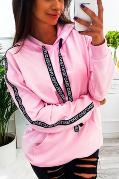 New Fashion Letter Tape Long Sleeve Casual Loose Pullover Hoodie