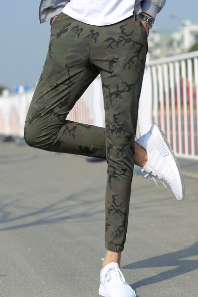 Popular Fashion Camouflage Printed Drawstring Waist Slim Fit Casual Pencil Pants for Men