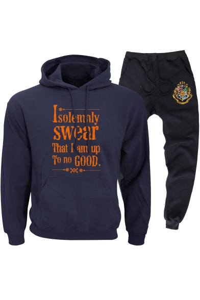 Popular Letter I SOLEMNLY SWEAR Printed Casual Hoodie with Sport Jogger Pants Two-Piece Set