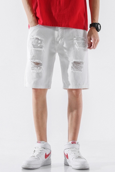 Summer Fashion Ripped Distressed Men's Fitted Casual Jeans Denim Shorts