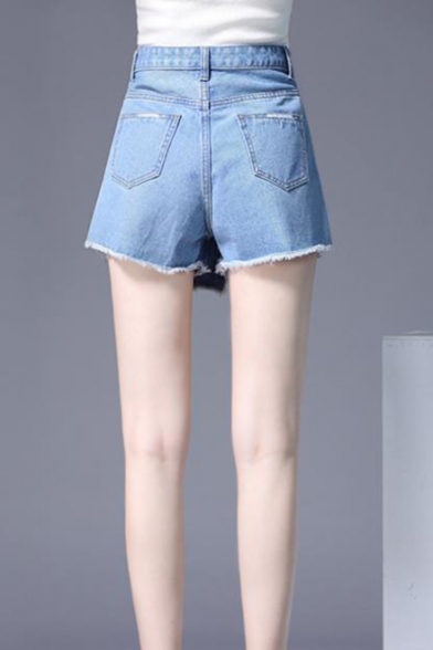 Summer Girls New Stylish Fringed Hem Ripped Denim Skorts Shorts