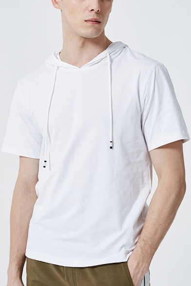 Summer Guys Simple Plain Short Sleeve Hooded Casual Cotton T-Shirt