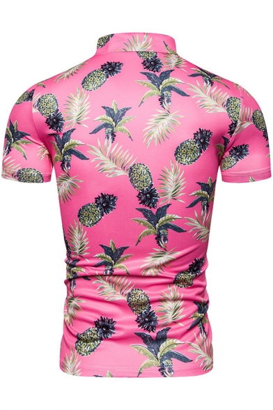 Summer Hot Popular Pineapple Tropical Printed Short Sleeve Mens Slim Polo Shirt
