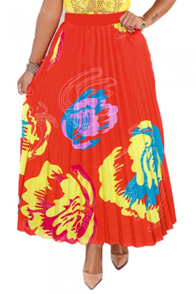 Summer Womens Hot Stylish High Waist Tribal Print Pleated A-Line Midi Flare Skirt