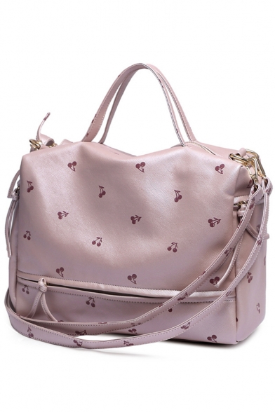 Women's Fashion Cherry Printed Large Capacity Zipper Satchel Tote Handbag 33*15*24 CM