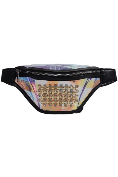 Women's Fashion Plain Rhinestone Embellishment Waterproof Laser Waist Belt Bag 15*37*9 CM