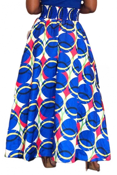 Womens Hot Fashion High Waist Circle Print Maxi Puffy Skirt